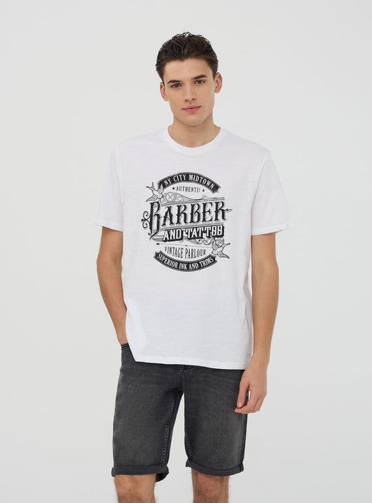Barber print T-shirt Optical white