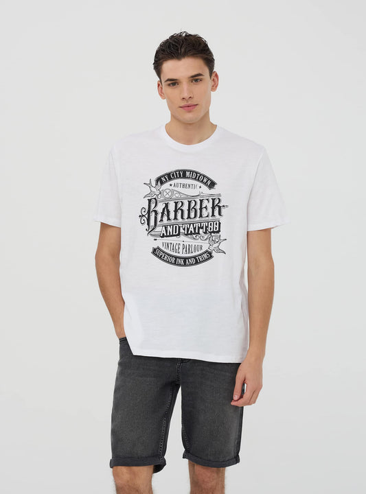 Barber print T-shirt Optical white